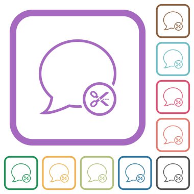 İleti basit simgelerini beyaz arkaplanda yuvarlak kare çerçevelerle kes