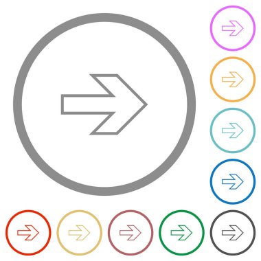 Sağ ok ana hatları düz renk simgeleri beyaz arkaplan üzerinde yuvarlak ana hatlar