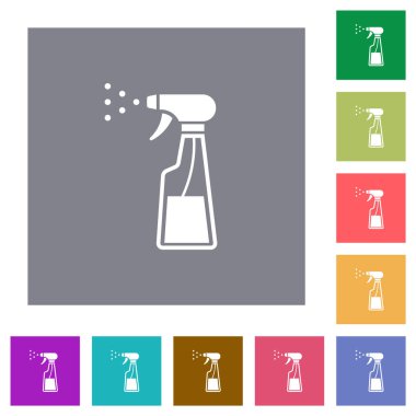 Basit renk kare arkaplan üzerine sprey şişesi düz simgeleri