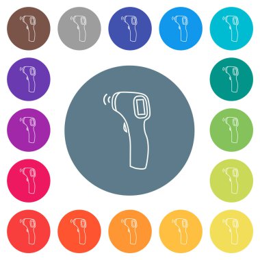 Yuvarlak renkli arka planlarda temassız termometre düz beyaz simgeler. 17 arkaplan renk varyasyonu dahil.