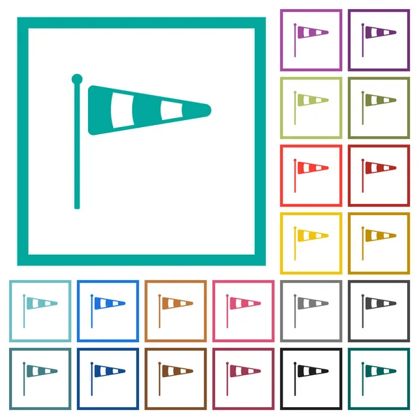 Indicador Calcetín Iconos Color Plano Sólido Con Marcos Cuadrante Sobre — Vector de stock