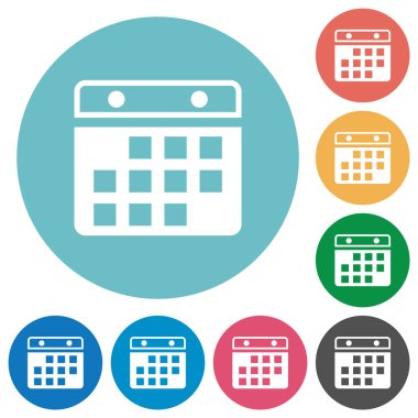 Takvim asılıyor Yuvarlak renk arkaplanında düz beyaz simgeler