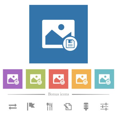 Resim düz beyaz simgelerini kare arkaplanda kaydet. 6 bonus simgesi dahil.