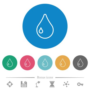 Yuvarlak renkli arka planlarda tek damla düz beyaz simgeler. 6 bonus simgesi dahil.