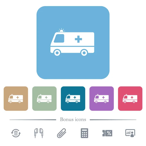 Flashing Ambulance Car Side View White Flat Icons Color Rounded — Stock Vector