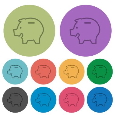 Left facing piggy bank outline darker flat icons on color round background