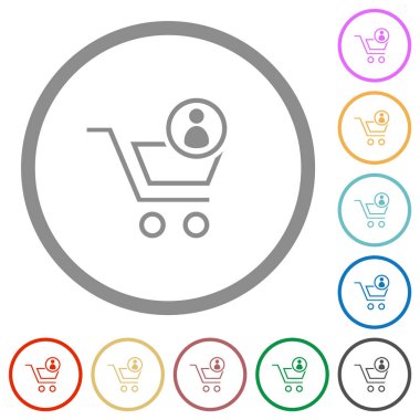 Cart owner outline flat color icons in round outlines on white background