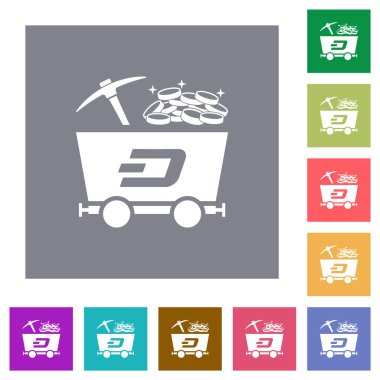 Basit renk kare arkaplanlı hazine düz simgeli kripto para birimi madenciliği