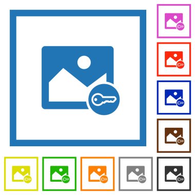 Secure image alternate flat color icons in square frames on white background