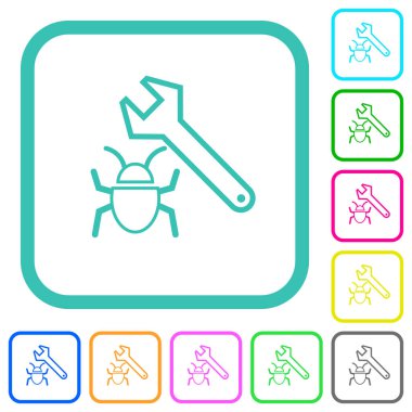 Beyaz arkaplan üzerindeki eğri kenarlıklardaki canlı renkli düz simgeler hata düzeltiliyor