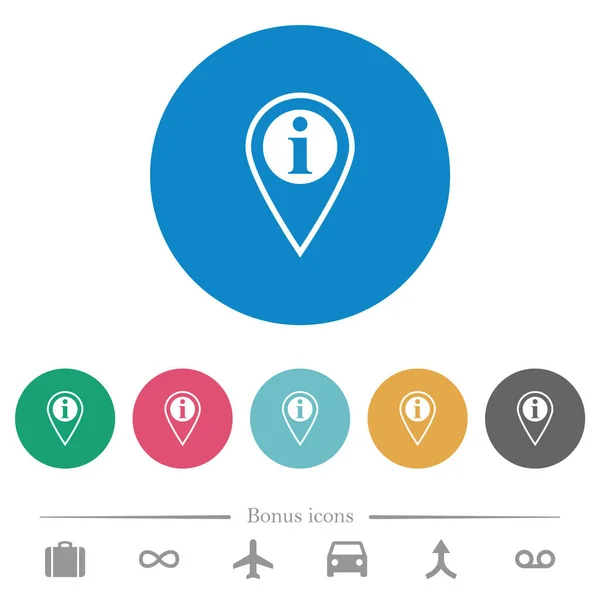 Gps Plats Info Platt Vita Ikoner Runda Färg Bakgrunder Bonussymboler — Stock vektor