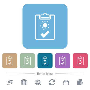 Renkli yuvarlak kare arka planlarda beyaz düz simgeler geçti. 6 bonus simgesi dahil