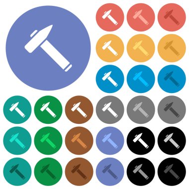 Eski çekiç, arka planda çok renkli düz simgeler. Uçma ve aktif durum efektleri için beyaz, açık ve koyu simge varyasyonları ve bonus gölgeler.