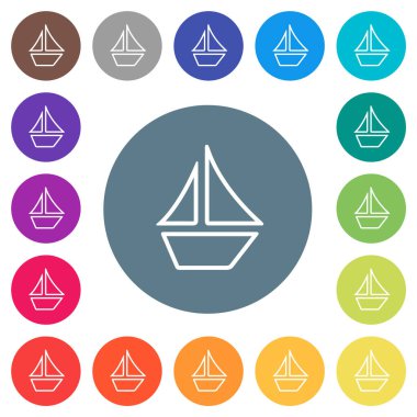 Yelkenli, düz beyaz simgeleri yuvarlak renkli arka planlarda tasvir ediyor. 17 arkaplan renk varyasyonu dahil.