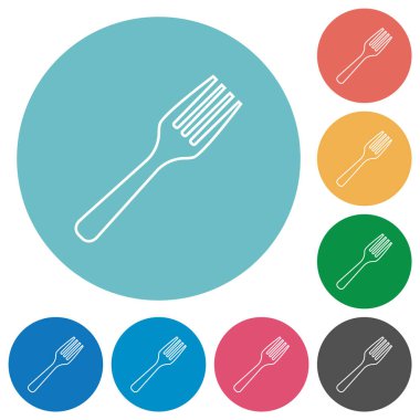 Yuvarlak renkli arkaplanda tek çatallı düz beyaz simgeler