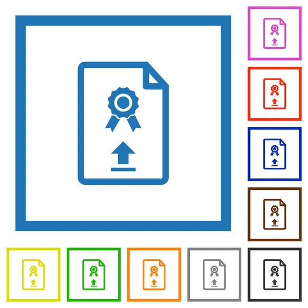 Ladda Upp Certifikat Platt Färg Ikoner Fyrkantiga Ramar Vit Bakgrund — Stock vektor