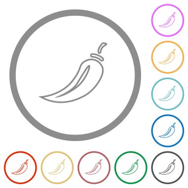 Beyaz arkaplanda yuvarlak hatlı kırmızı biber düz renk simgeleri