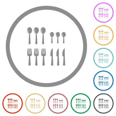 Flaware düz renk simgeleri beyaz arkaplanda yuvarlak hatlar halinde