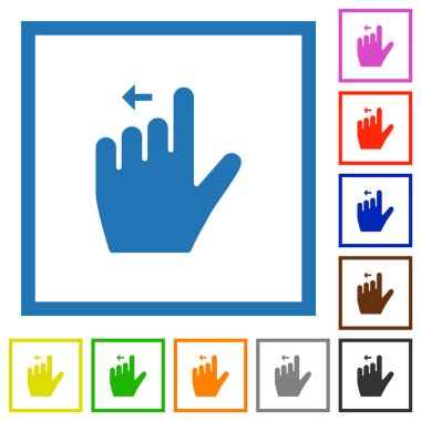 Sol el, beyaz arkaplanda kare çerçeveli düz renk simgelerini sola taşı