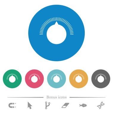 Yuvarlak renkli arkaplanlarda basit ses kontrol simgeleri. 6 bonus simgesi dahil.