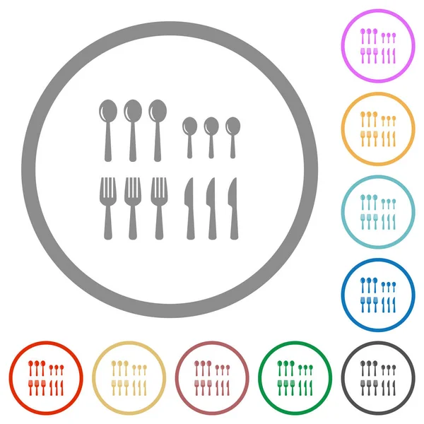 Flatware Flat Color Icons Outlines White Background — Stock Vector