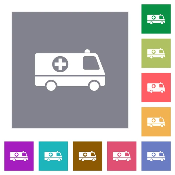 救急車側のビューシンプルな色の正方形の背景にフラットアイコン — ストックベクタ