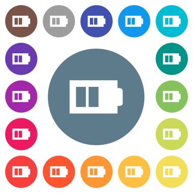 Yarım batarya ve iki adet düz beyaz simgeler yuvarlak renkli arka planda. 17 arkaplan renk varyasyonu dahil.