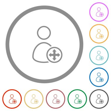 Kullanıcı taslağı düz renk simgelerini beyaz arkaplanda yuvarlak çizgilerde taşı