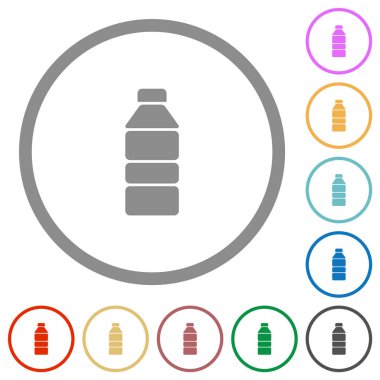 Su şişesi düz düz renk simgeleri beyaz arkaplanda yuvarlak ana hatlar