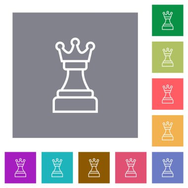 Basit renk kare arkaplan üzerinde beyaz satranç kraliçesi düz simgeleri