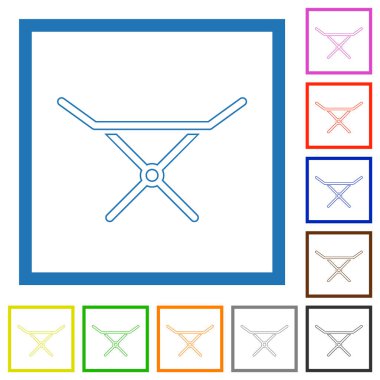 Katlanabilir giysi kurutma askısı beyaz arkaplanda kare çerçeveli düz renk simgeleri çizer