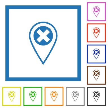 GPS konumu beyaz arkaplandaki kare çerçevelerdeki düz renk simgelerini iptal et