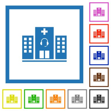 Tıbbi yardım düz renk simgeleri beyaz arkaplanda kare çerçeveler