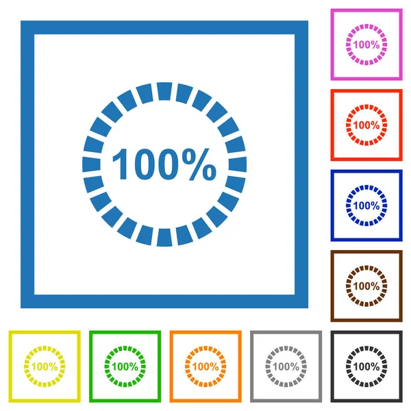 100 Cento Caricato Icone Colori Piatte Cornici Quadrate Sfondo Bianco — Vettoriale Stock