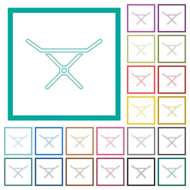 Katlanabilir giysi kurutma askısı beyaz arkaplan üzerinde çeyrek çerçeve içeren düz renk simgeleri