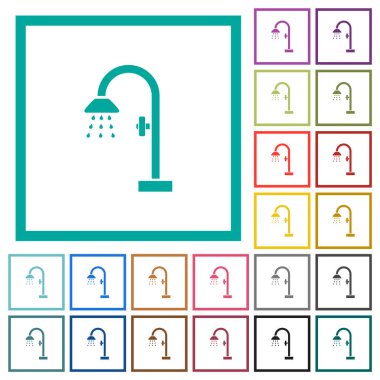 Beyaz arkaplanda çeyrek çerçeveli düz renk simgeleri duş al