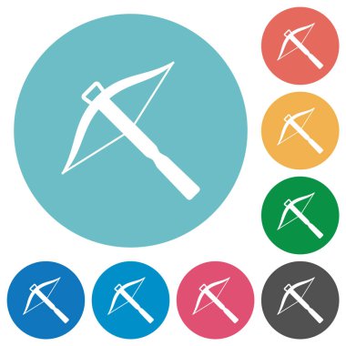 Arbalet düz beyaz simgeler yuvarlak renkli arkaplanlar