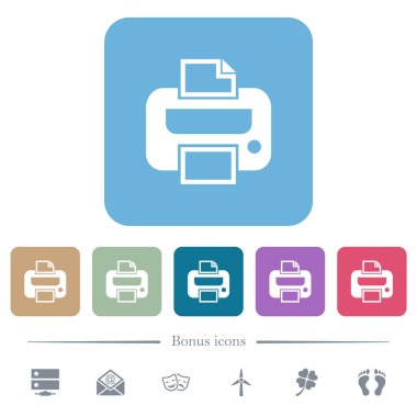 Renkli yuvarlak kare arkaplanlı beyaz simgeler. 6 bonus simgesi dahil