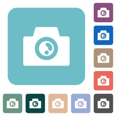 Renkli yuvarlak kare arkaplanlar üzerinde düz beyaz resim simgeleri