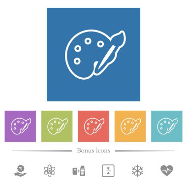 Boya seti kare arkaplanlarda düz beyaz simgeler çiziyor. 6 bonus simgesi dahil.