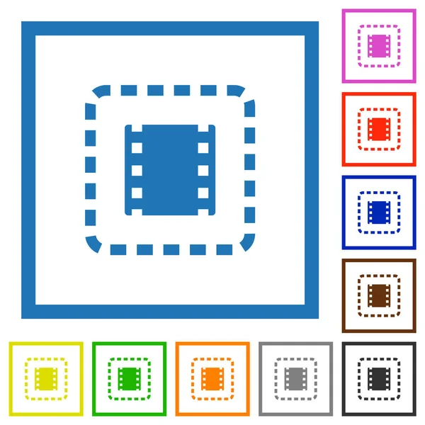 白い背景に正方形のフレームに映画のフラットカラーアイコンを配置します — ストックベクタ