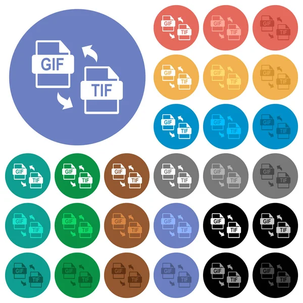 Gif Tif Conversione File Multi Icone Piatte Colorate Sfondi Rotondi — Vettoriale Stock