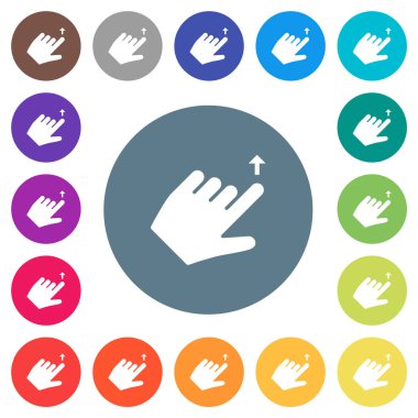 Sol el, düz beyaz simgeleri yuvarlak renkli arkaplanlarda hareket ettirir. 17 arkaplan renk varyasyonu dahil.