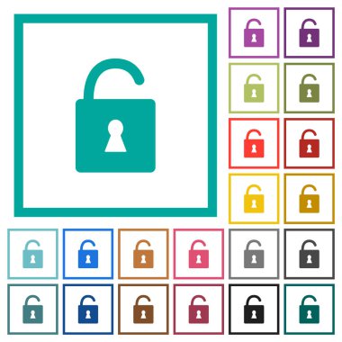 Beyaz arkaplanda çeyrek çerçeve içeren düz renk simgeleriyle kilit kilidini aç