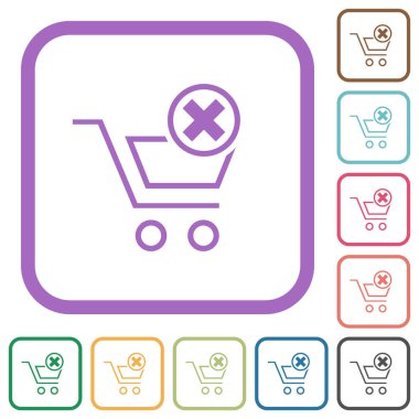 Beyaz arkaplanda renkli yuvarlak kare çerçeveli basit simgeleri iptal et