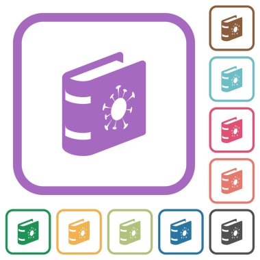 Beyaz arkaplanda renkli yuvarlak kare çerçeveli basit simgeler