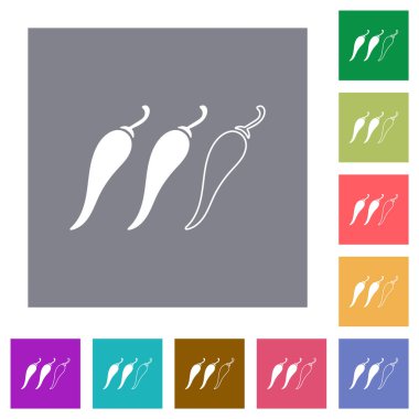 Basit renk kare arkaplan üzerinde baharatlı kırmızı biber düzeyinde düz simgeler