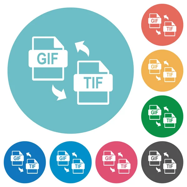 Gif Tif Перетворення Плоских Білих Піктограм Фоні Круглих Кольорів — стоковий вектор