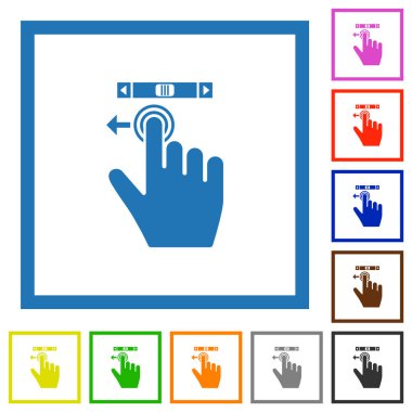 Sağ el kaydırma sol jest düz renk simgeleri kare çerçeveler beyaz arkaplan üzerinde