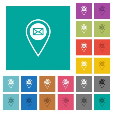 GPS konumu, düz arkaplan üzerinde çoklu renkli düz simgeler gönderir. Uçan veya etkin efektler için beyaz ve koyu simge varyasyonları.